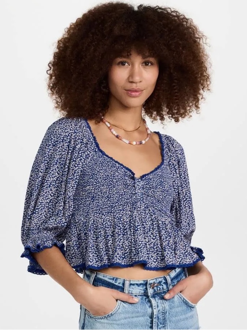 53. | Free People | Brittnee Top in a blue floral print | L